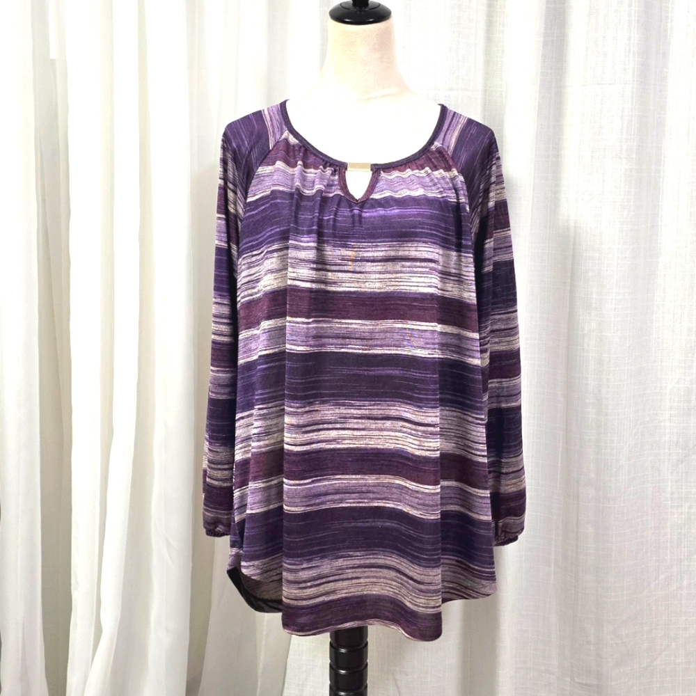 2/$30 Faded Glory Striped Purple Women's Liquid‎ Knit Top Size 2X Lagenlook